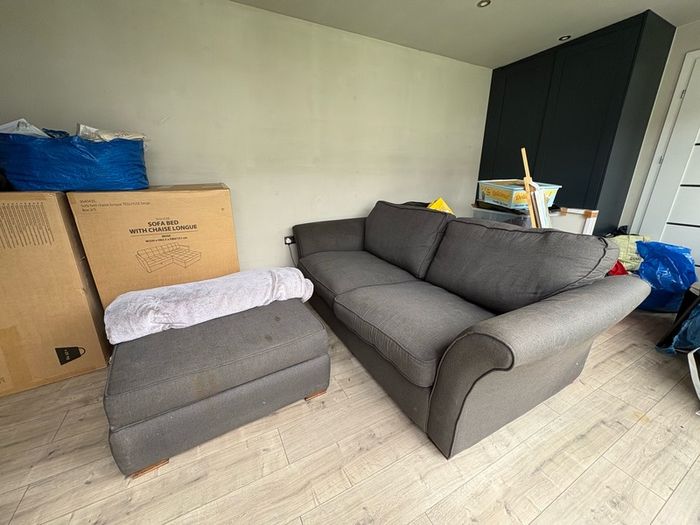 Comfortable Grey Couch & Storage Ottoman