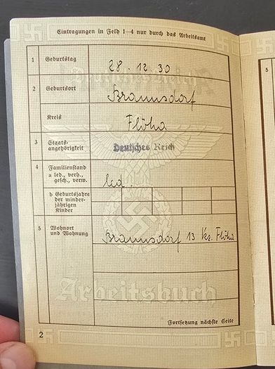 WWII German Arbeitsbuch Labor Book