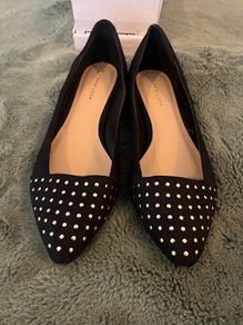 NEW Black Suede Flats / Ballerina Pumps with gold stud detail - Size 39 / Size 6