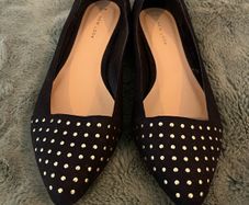 NEW Black Suede Flats / Ballerina Pumps with gold stud detail - Size 39 / Size 6