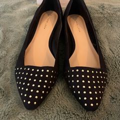 NEW Black Suede Flats / Ballerina Pumps with gold stud detail - Size 39 / Size 6