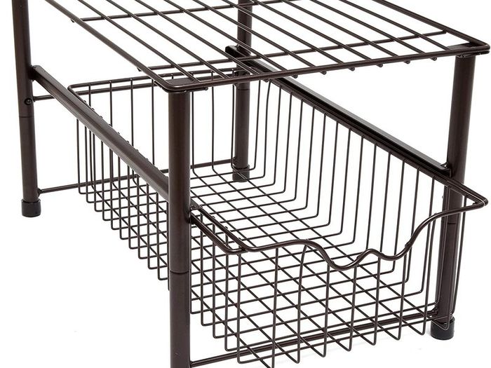 Stackable Under Sink Cabinet Organiser with Sliding Basket Drawer for Kitchen and Bathroom - Bronze