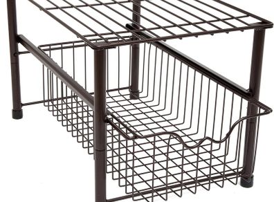 Stackable Under Sink Cabinet Organiser with Sliding Basket Drawer for Kitchen and Bathroom - Bronze