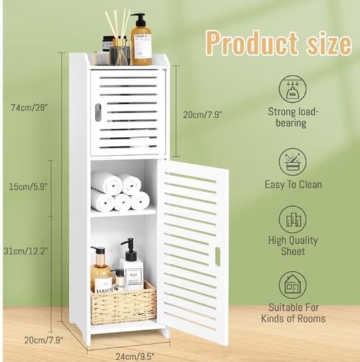 Storage Cabinet,Floor Standing Bathroom Storage Unit,Home Storage Furniture,Freestanding DIsplay Cabinet with Shelf and Door for Bedroom Kitchen Office Hallway,White