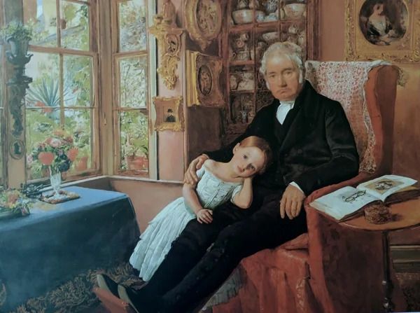 An Original Rare Antique Print from Picture Relics - James Wyatt and his Granddaughter by 'MILLAIS' Dated: 1849