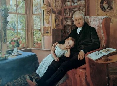 An Original Rare Antique Print from Picture Relics - James Wyatt and his Granddaughter by 'MILLAIS' Dated: 1849