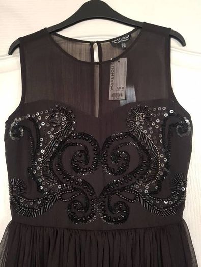 Warehouse Embellished black dress, size 8, NEW