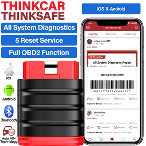 THINKCAR Thinksafe Wireless OBD2 Scanner for Car Full System Code Scanner with 5 Reset Service Brake Oil SAS ABS TPMS Relearn Tool OBD Scanner Code Reader Automotive Diagnostic Tool in IOS Android