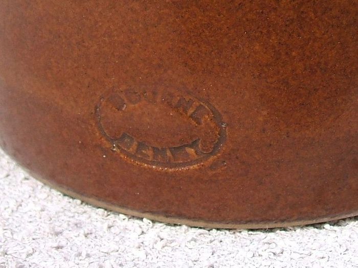 Stoneware antique ink bottle (large size 7.5" high) - made by Joseph Bourne of Denby (1880's - 1910's). Superb condition with remnants of label.