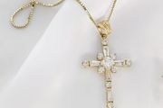 Cross Crucifix Crystal Gold Tone Pendant Necklace
