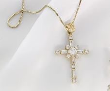 Cross Crucifix Crystal Gold Tone Pendant Necklace