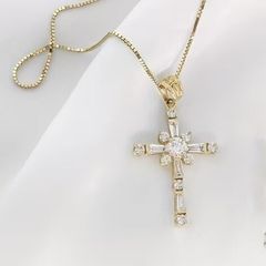 Cross Crucifix Crystal Gold Tone Pendant Necklace
