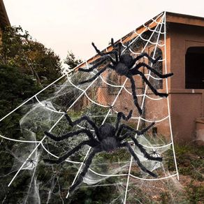 2pcs Black Giant Spider, Triangular Cobweb 5m 4.8m, Plastic Spiders 30pcs, Spider Web 40g for Halloween Decorations Indoor Outdoor Home Yard