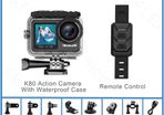 Action Camera K80 4K Dual Screen WiFi 5m Body Waterproof 60FPS 20MP 2.0 Touch LCD EIS Remote Control 4X Zoom Sports Cam