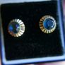 Vintage Rolled Gold round blue cabochon Ridge swirl Stud earrings Image 9