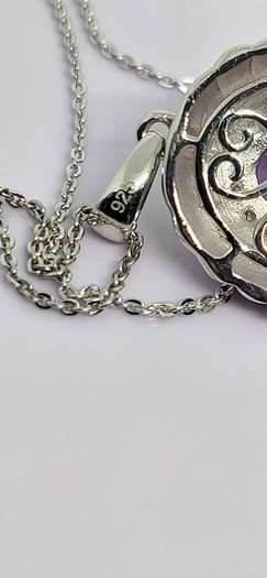Sterling silver Victorian Shield Inspired Moroccan Amethyst , White Zircon Pendant with Chain (Size 20) in Rhodium Sterling Silver 1.880 Ct.