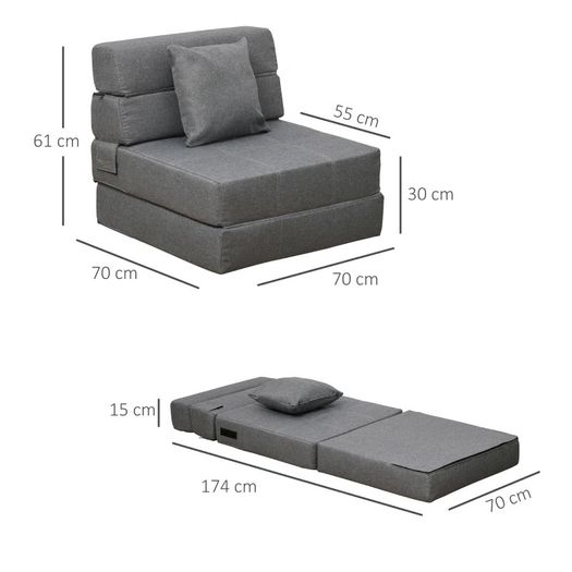 Convertible Floor Sofa Bed Recliner Fabric Upholstered Sleeper Lounge Futon with Pillow for Living Room, Grey (FREE SHIPPING)