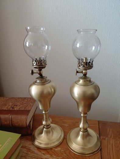 Antique  pair of Brass French oil lamps