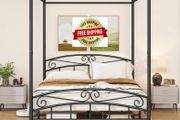 Canopy Bed Frame King Size with Ornate European Style Headboard &amp; Footboard