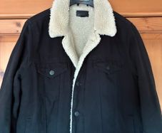 Mens asos black denim jacket with wool