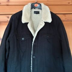 Mens asos black denim jacket with wool