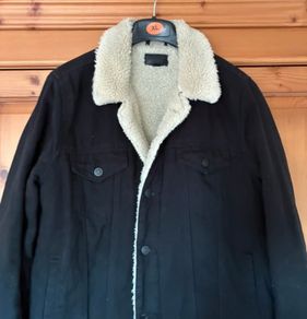 Mens asos black denim jacket with wool