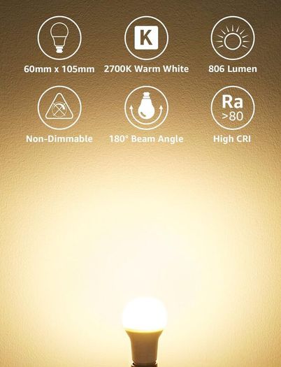Bayonet Light Bulb, 60W Equivalent, Warm White 2700K, 8.5W 806lm B22 LED Bulb, BC A60 Energy Saving Lightbulbs, Nondimmable, Pack of 3