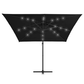 Cantilever Umbrella with LED lights and Steel Pole 250x250 cm Black