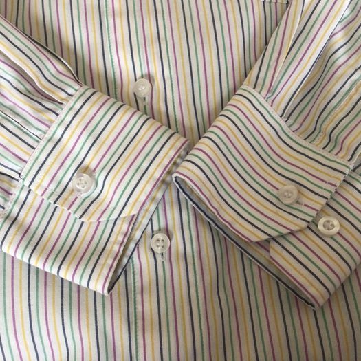 Mens Double Two Long Sleeve White Multi Stripe Cotton Rich Shirt 16" Collar including postage