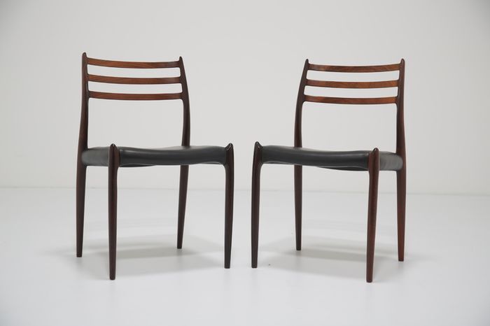 Vintage Set of 8 Rosewood and Leather Dining Chairs Model 78 by Niels Otto Moller, 1960s