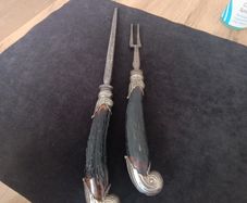 Fabulous Antique Carving Fork & Knife Sharpener Sterling Silver Antler Handles
