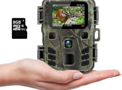 Mini Wildlife Camera 20MP 1080P Trail Camera Infrared Night Vision 0.3S Motion Activated Waterproof Cam for Garden Camera Trap and Outdoor Nature Wildlife Scouting Include 8GB SD Card