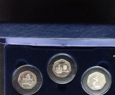 Rare 2003 Guernsey Coronation Golden Jubilee 50p Proof, Three-Coin Set, Westminster Boxed