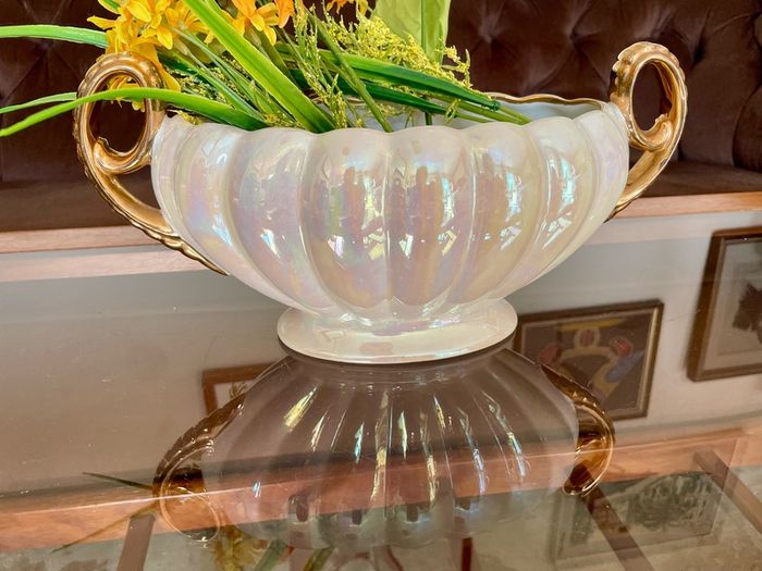 Vintage H J  Wood Burslem Pearlescent Lustre Mantel Vase with Gold Handles