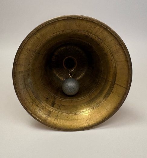 Vintage brass handbell with turned wooden handle / School & Dinner bell