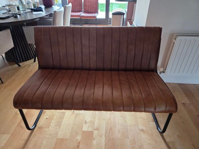 Tan Faux Leather Bench & 2 Matching Chairs Set