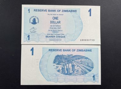 Zimbabwe  1 Dollar  2006  Pick 37a  VERIFIED UNDER UV LIGHT . ( Uncirculated )