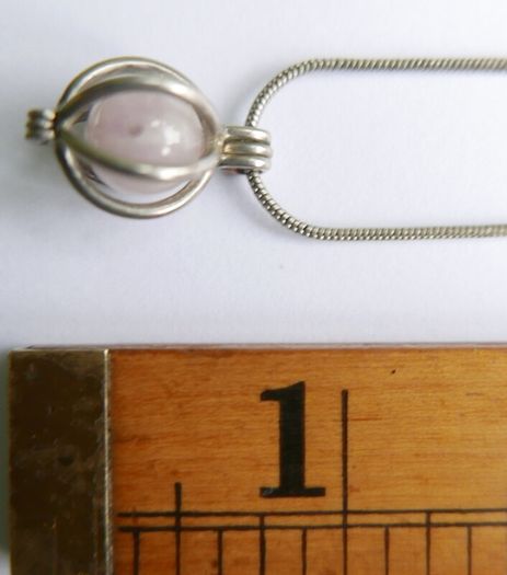 Vintage Rose Quartz Sterling Silver 925 Cage Necklace, "Love Stone" Pendant length 20" - 6,8g