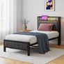 Single Bed Frames with Storage Headboard and Charging Station/LED Lights,Heavy Duty Metal Bed Frame Image 7