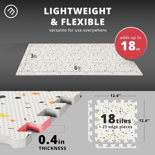 FREE SHIPPING Soft Foam Floor Mat - 18 Pieces Protective Gym Flooring Set, Exercise Mats EVA Puzzle Rubber Tiles, Ground Surface Protection Workout