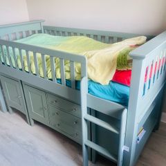 Mid sleeper bed with storage and desk