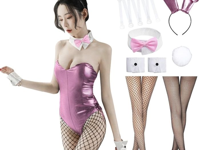 12 Pieces  Bunny Girl Outfit  Bunny Body with Bunny Ears and Fishnet Socks