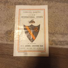 Rare Athletics programme - Clonliffe Harriers International Sports Lansdowne Rd 1957