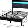 4ft6 Double Size Bed Frame with LED Lights Storage Upholstered Headboard and Charging Station, Solid Metal Platform Bed Double Size, No Box Spring Needed, Noise Free Image 2