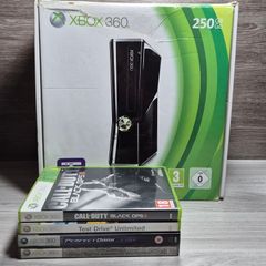Boxed Xbox 360 Slim 250GB Console Bundle - Official Wireless Controller 4 Games