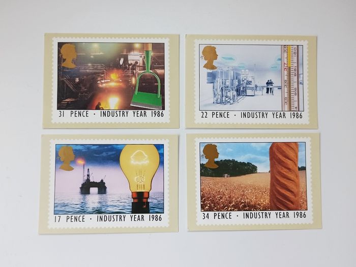 Vintage Royal Mail Stamp postcards "Industry Year" 14th of January 1987  4 postcards
