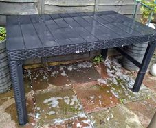 Black hard plastic garden or pargola table