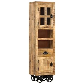 Highboard with Wheel 38x30x143 cm Solid Rough Mango Wood