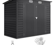3.7 x 7.9ft Galvanised Steel Shed, with Latched Door and Padlock - Grey