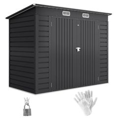 3.7 x 7.9ft Galvanised Steel Shed, with Latched Door and Padlock - Grey